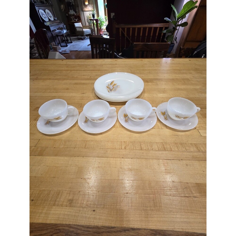 Vintage Fire King Wheat Milk Glass Dinnerware 12 Piece Set